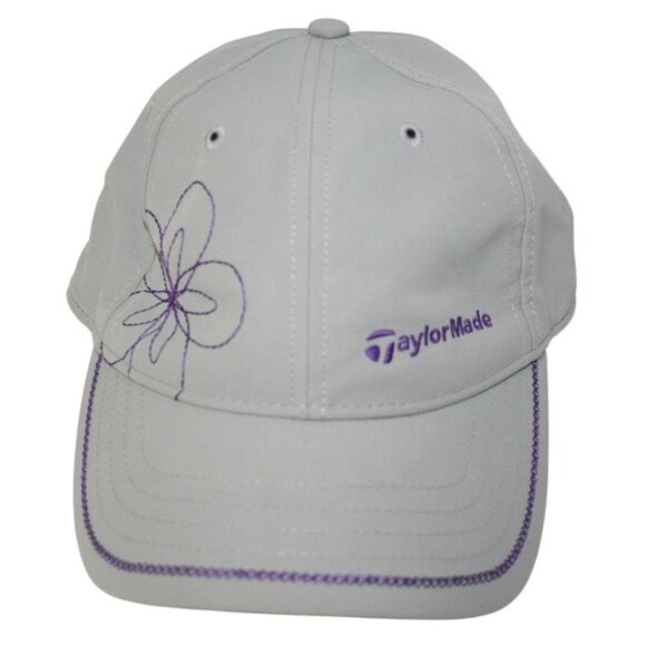TaylorMade Accessories - TaylorMade Womens Light Gray & Purple Embroidered Flower Golf Cap Adjustable